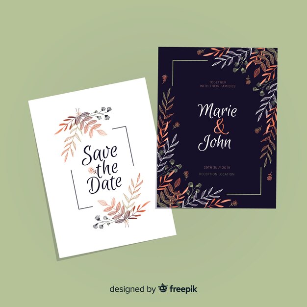 Free vector wedding invitation template floral design