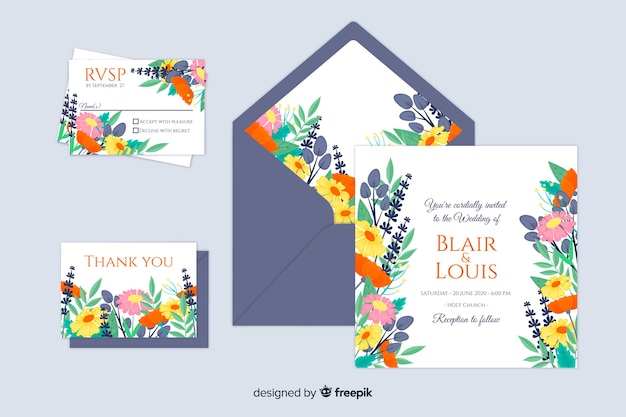 Wedding invitation template in floral style