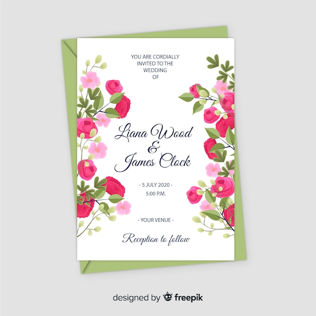 Wedding invitation template in floral style