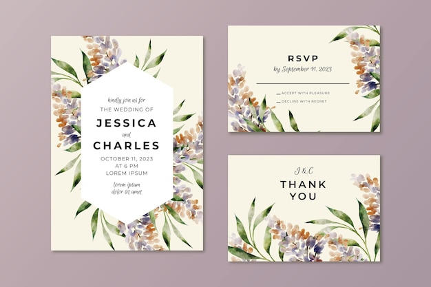 Free vector wedding invitation template floral style