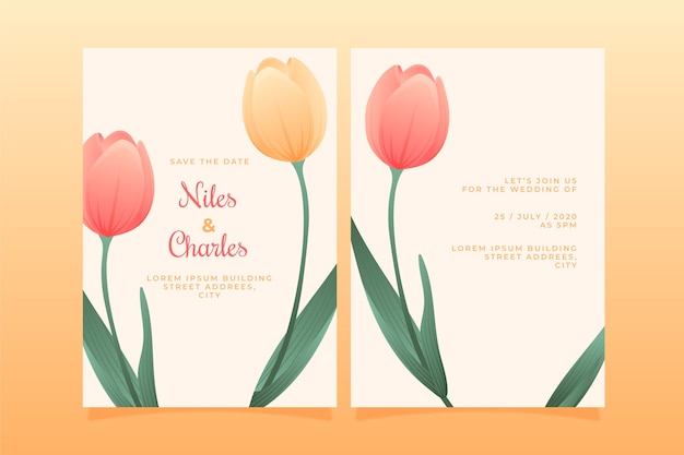 Free vector wedding invitation template floral theme