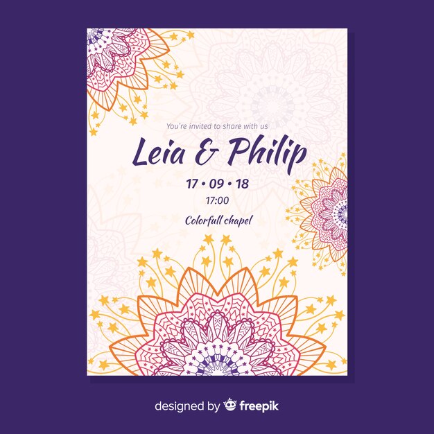 Wedding invitation template mandala concept