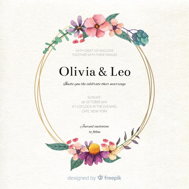 Wedding invitation template in watercolor