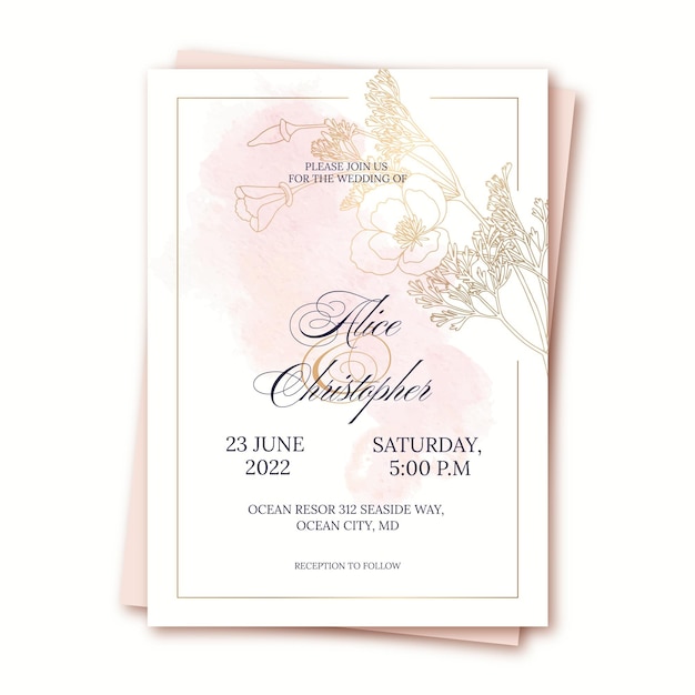 Wedding invitation template in watercolor