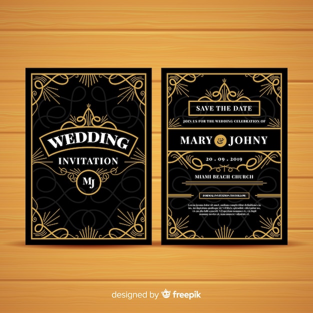 Wedding invitation template with beautiful art deco concept