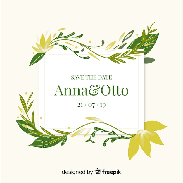 Wedding invitation template with beautiful leaves