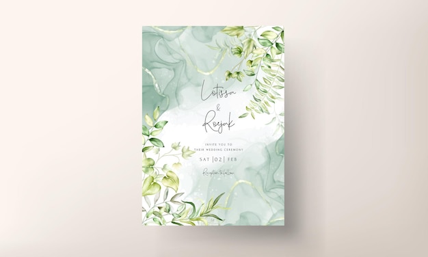 Free vector wedding invitation template with beautiful watercolor leaves