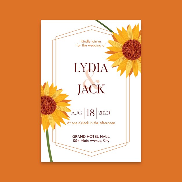 Wedding invitation template with a big flower