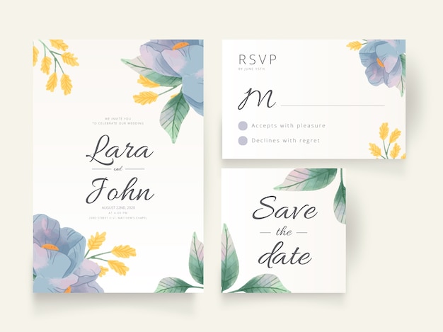 Wedding invitation template with a big flower
