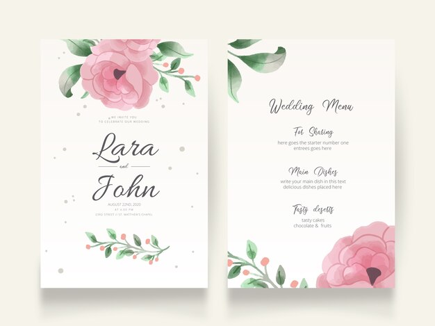 Wedding invitation template with a big flower
