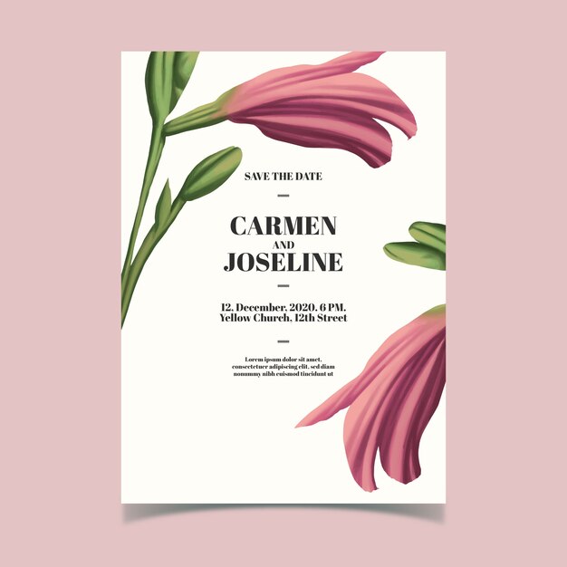 Wedding invitation template with big flower