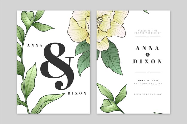 Wedding invitation template with a big flower