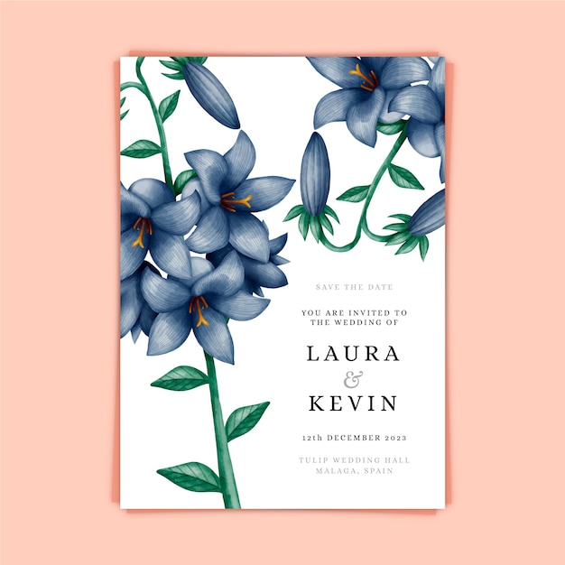 Free vector wedding invitation template with a big flower