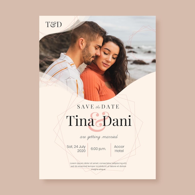 Wedding invitation template with couple photo