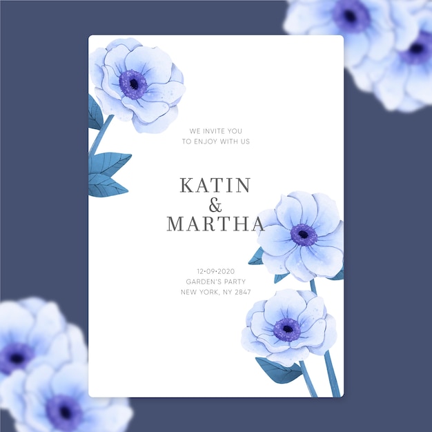 Wedding invitation template with elegant flowers