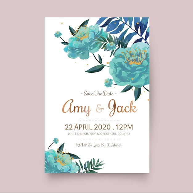 Free vector wedding invitation template with floral concept