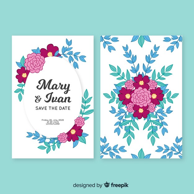 Wedding invitation template with floral decoration
