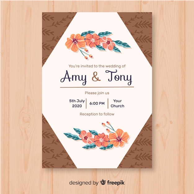 Wedding invitation template with floral elements