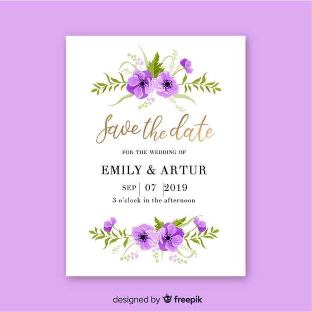 Wedding invitation template with floral frame
