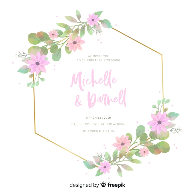 Wedding invitation template with floral frame