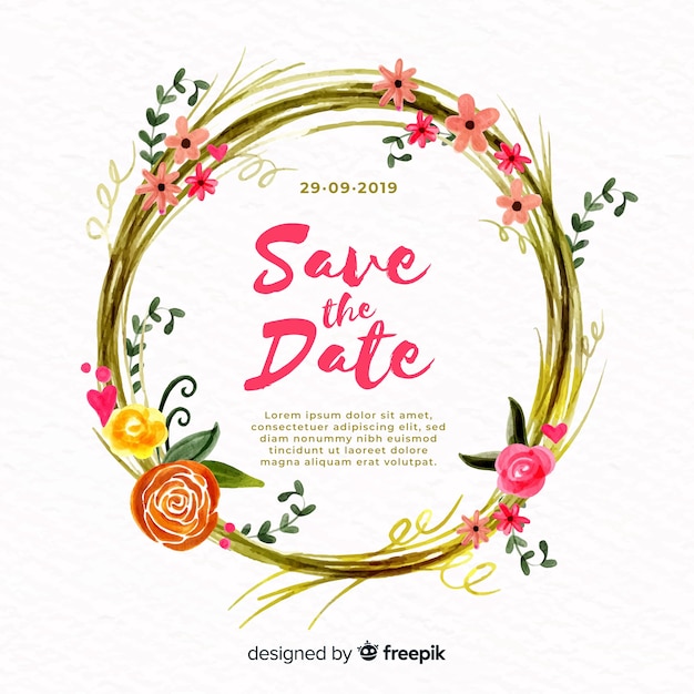 Wedding invitation template with floral frame