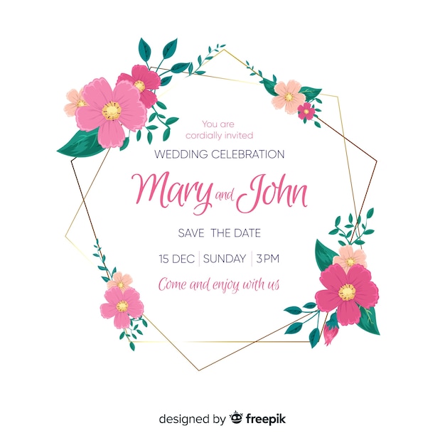 Free vector wedding invitation template with floral frame