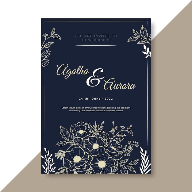 Free vector wedding invitation template with floral ornaments