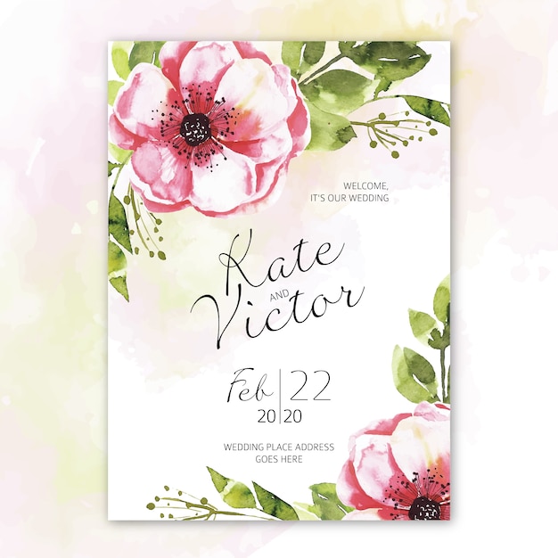 Free vector wedding invitation template with flower