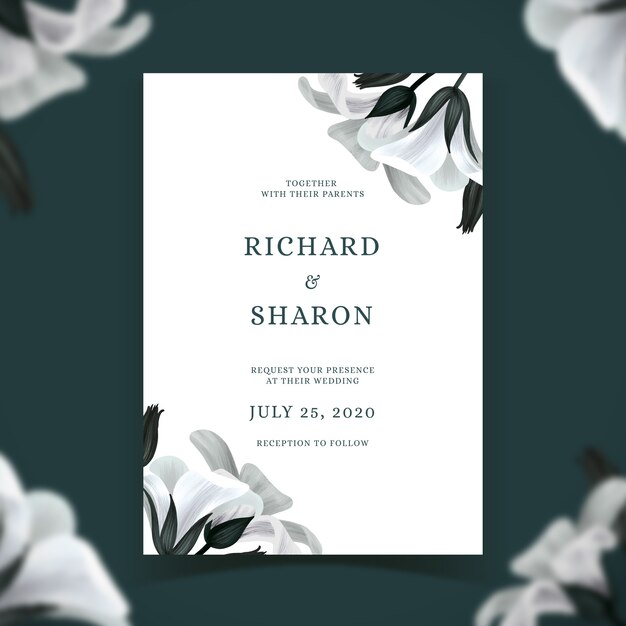 Wedding invitation template with flowers theme