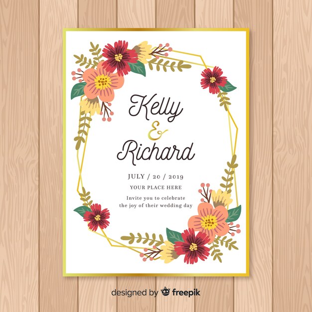 Wedding invitation template with flowers