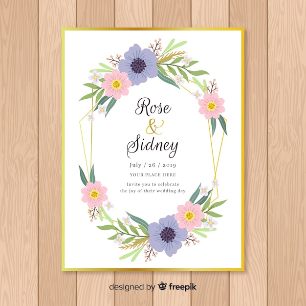 Wedding invitation template with flowers