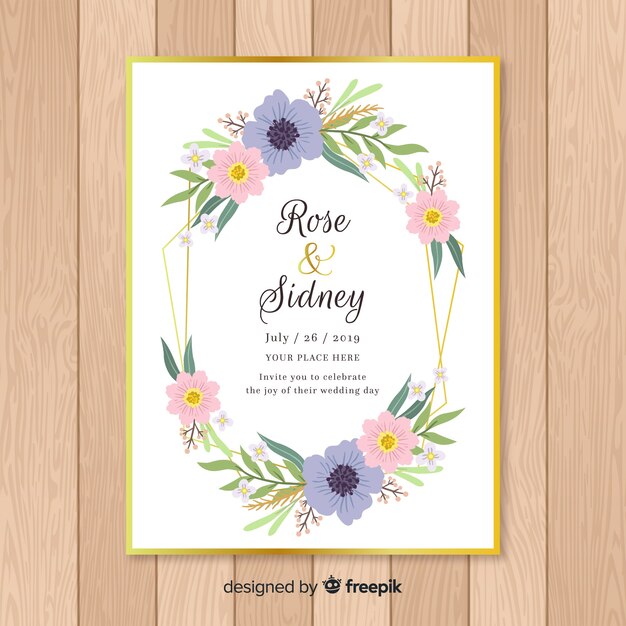 Wedding invitation template with flowers