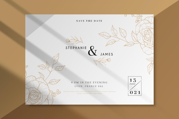 Wedding invitation template with flowers