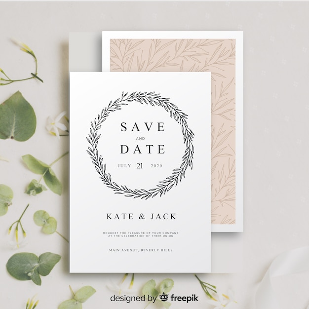 Free vector wedding invitation template with flowers