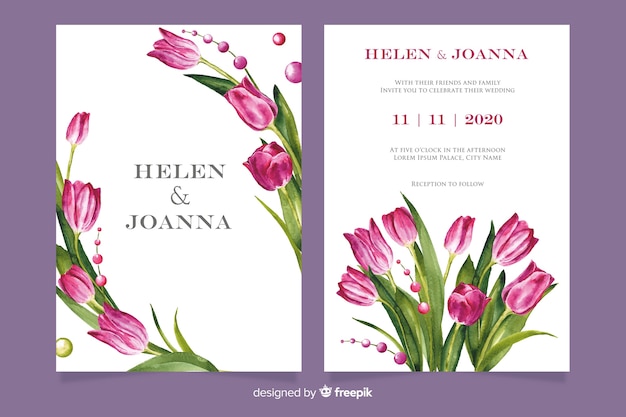 Free vector wedding invitation template with flowers