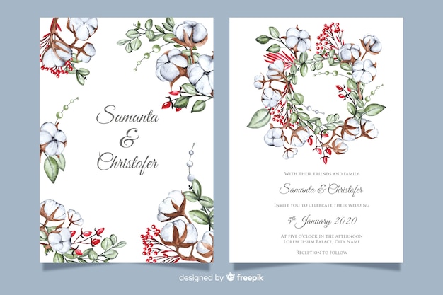 Free vector wedding invitation template with flowers