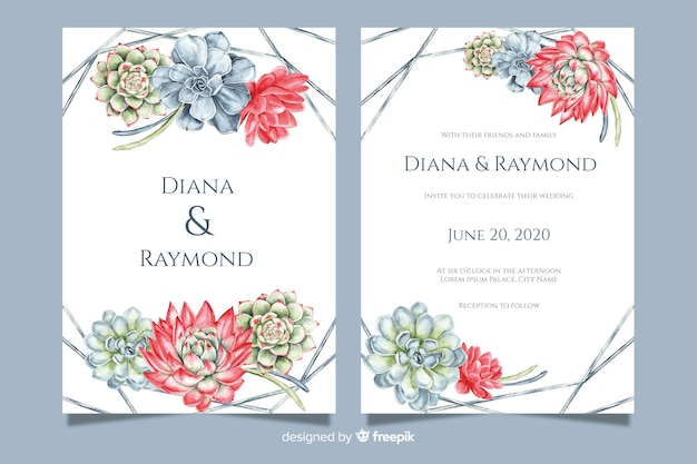 Wedding invitation template with flowers