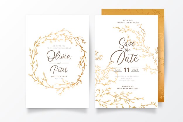 Wedding Invitation template with golden branches