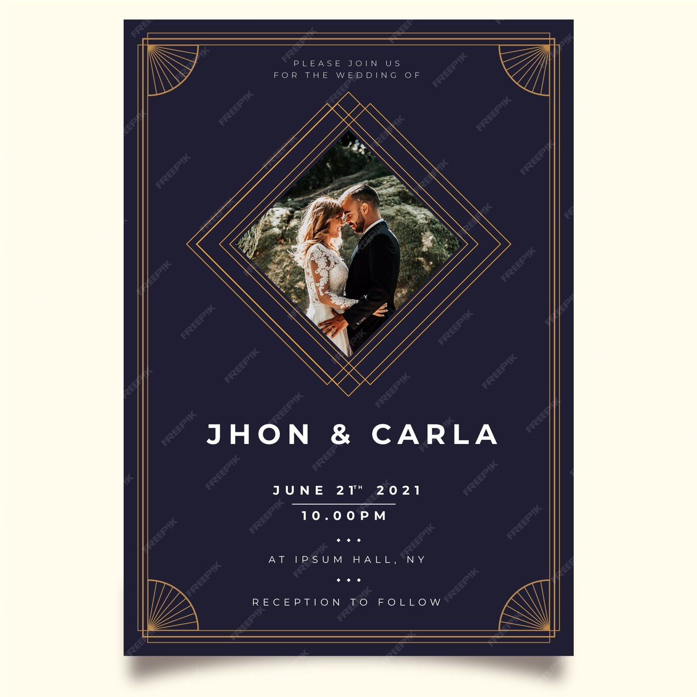 Free Vector | Wedding invitation template with groom and bride
