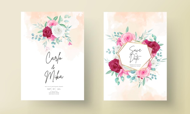 Wedding invitation template with hand drawn beautiful flower frame