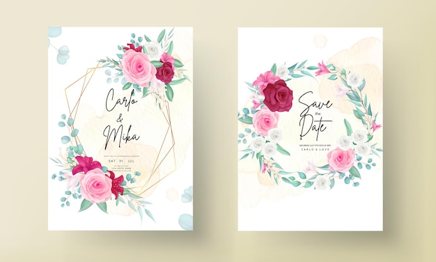 Wedding invitation template with hand drawn beautiful flower frame