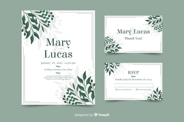 Wedding invitation template with leaves