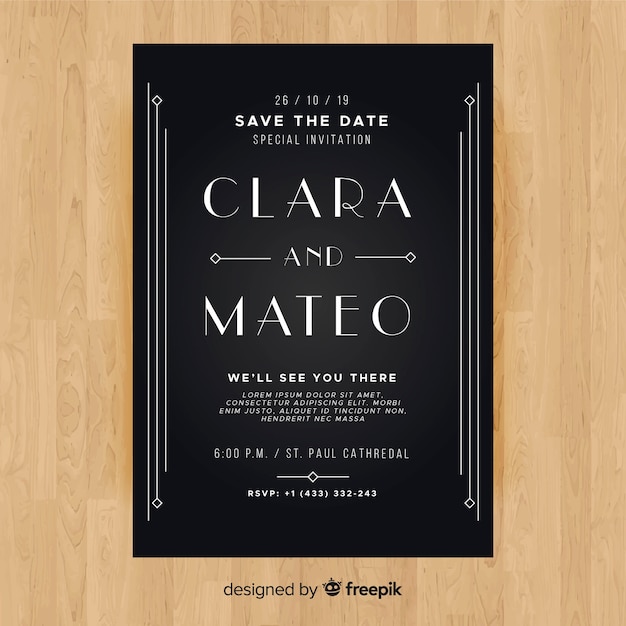 Free vector wedding invitation template with lovely art deco design