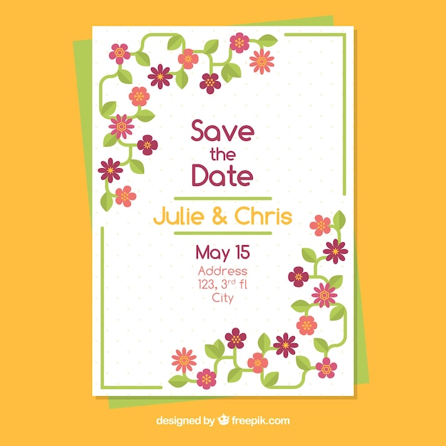 Wedding invitation template with lovely flowers