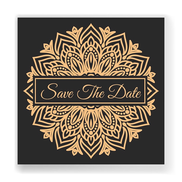 Wedding invitation template with luxury mandala design in gold color