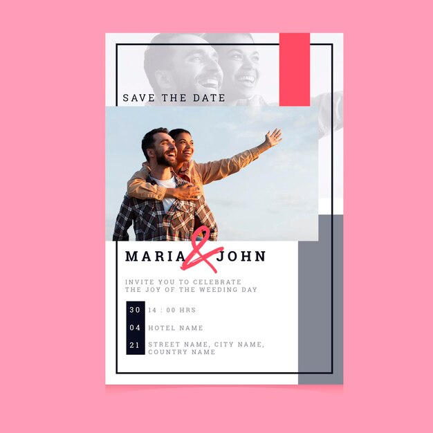 Wedding invitation template with man and woman