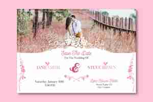 Free vector wedding invitation template with photo of cute couple