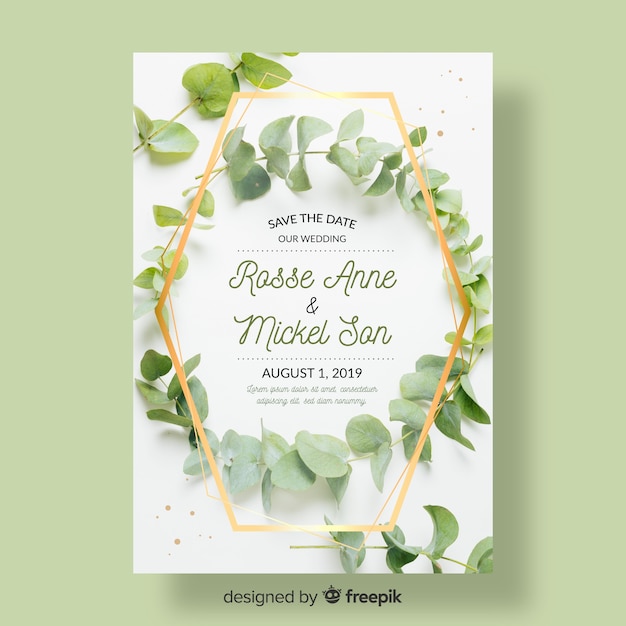 Free vector wedding invitation template with photo