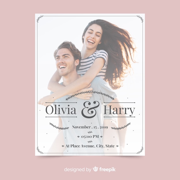 Wedding invitation template with photo