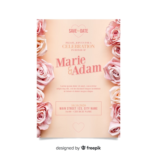 Free vector wedding invitation template with photo